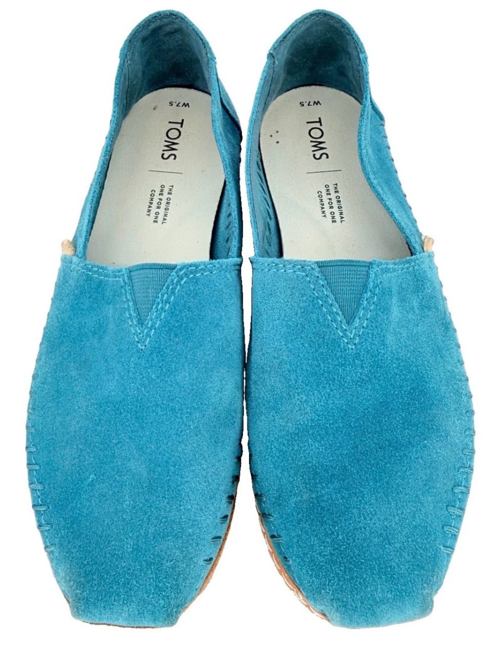 TOMS Teal Blue Suede Slip On Alpargata Flat Shoes Womens Size 7.5 Moccasin
